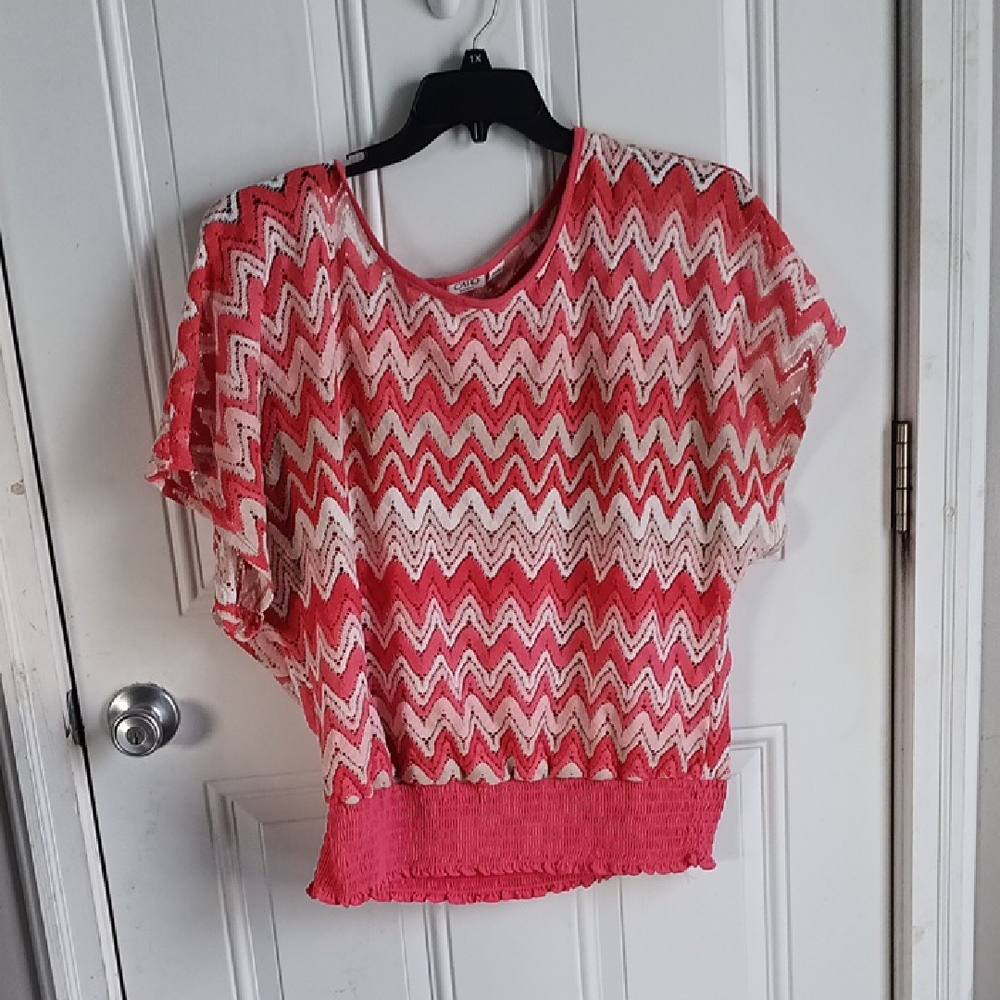 Cato Pink and White Chevron Blouse